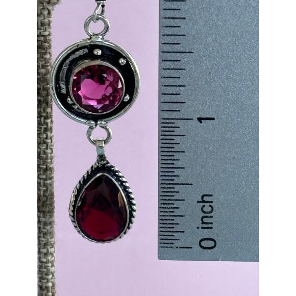 925 Silver Garnet & Pink Topaz Dangle Earrings - Picture 4 of 5